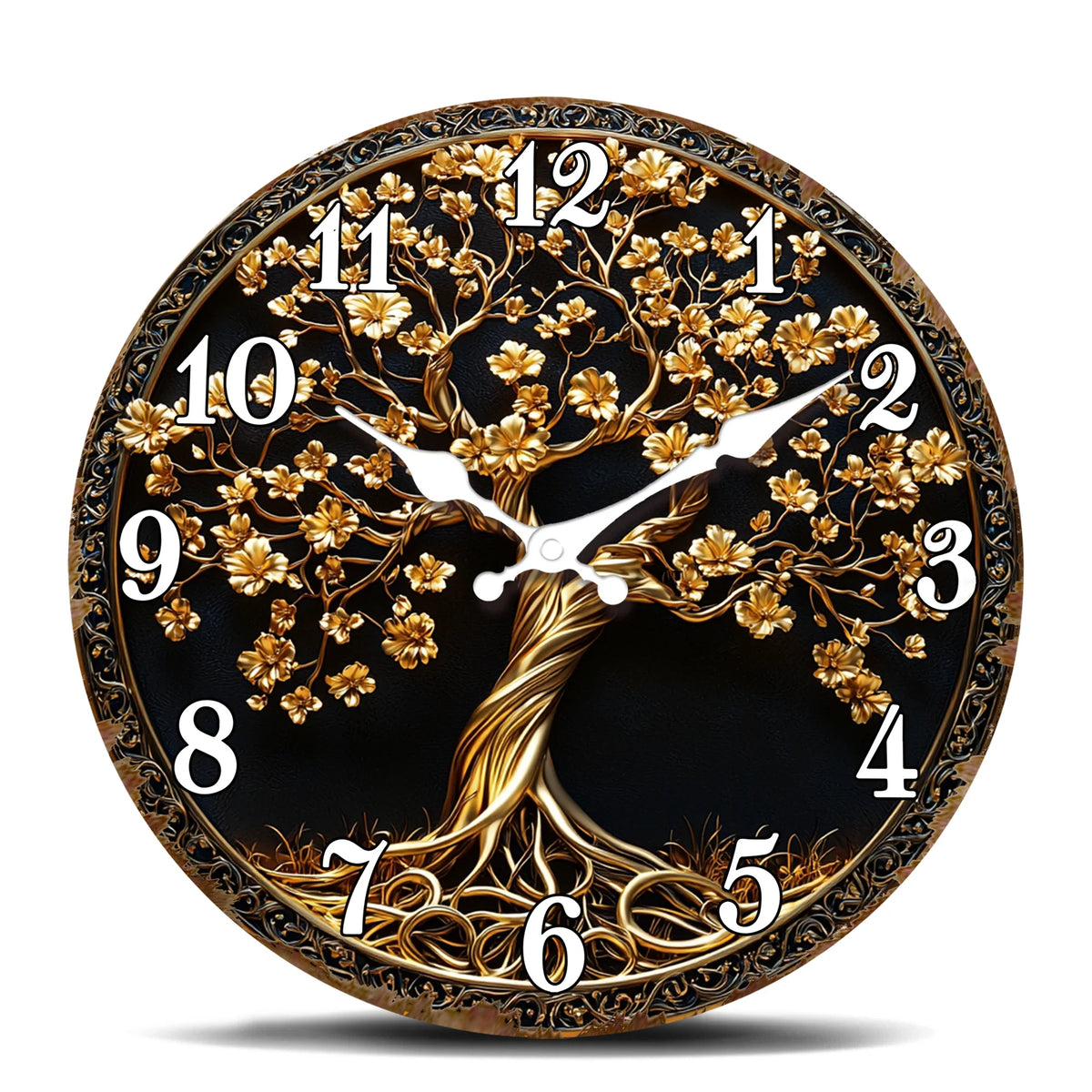 Golden Tree of Life Wall Clock, Circular Ornate Decorative Timepiece with Four Size Options for Home Décor - product view 1