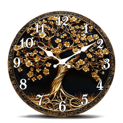 Golden Tree of Life Wall Clock, Circular Ornate Decorative Timepiece with Four Size Options for Home Décor - product view 1
