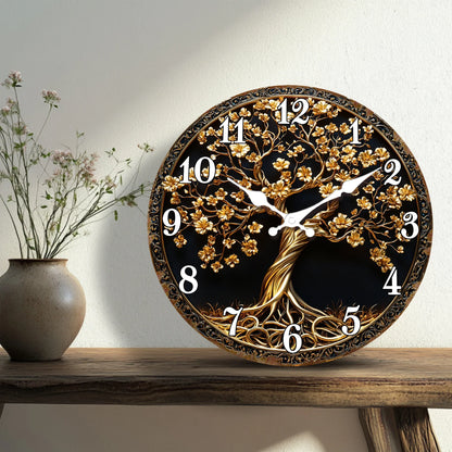 Golden Tree of Life Wall Clock, Circular Ornate Decorative Timepiece with Four Size Options for Home Décor - product view 2