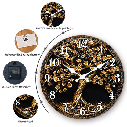 Golden Tree of Life Wall Clock, Circular Ornate Decorative Timepiece with Four Size Options for Home Décor - product view 3