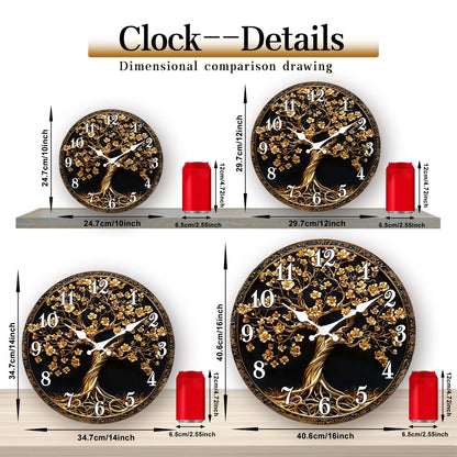 Golden Tree of Life Wall Clock, Circular Ornate Decorative Timepiece with Four Size Options for Home Décor - product view 4
