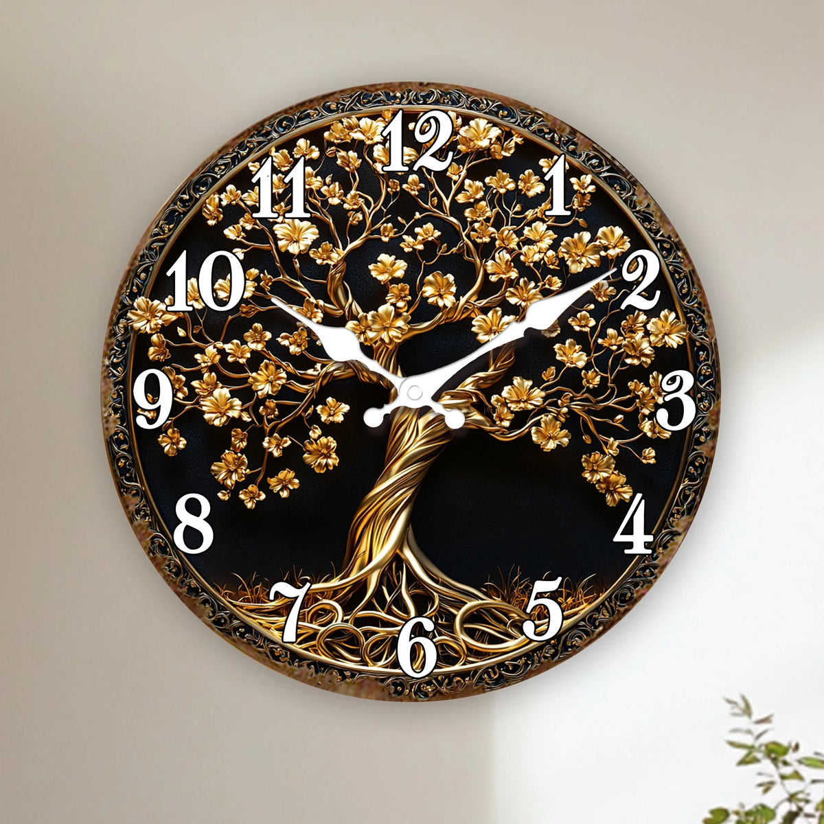 Golden Tree of Life Wall Clock, Circular Ornate Decorative Timepiece with Four Size Options for Home Décor - product view 6