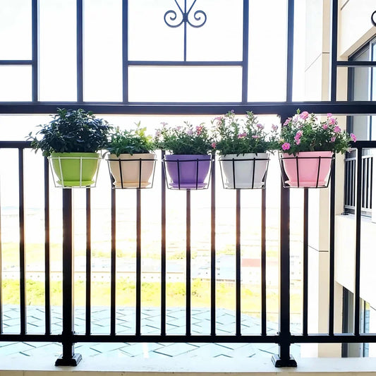 Round Metal Hanging Planter, Varnished Finish, Decorative Balcony Rail Flower Pot for Indoor and Outdoor Plant Displays - product view 1