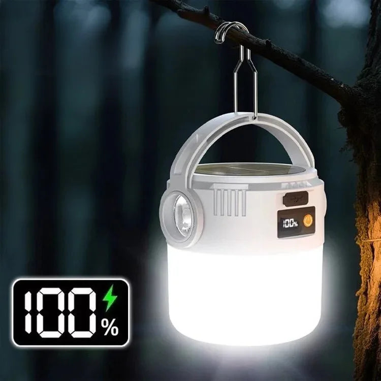 Solar and USB Rechargeable Camping Lantern, Adjustable LED Emergency Light with Hanging Hook, ABS Body, 800mAh or 2-Pack - product view 1