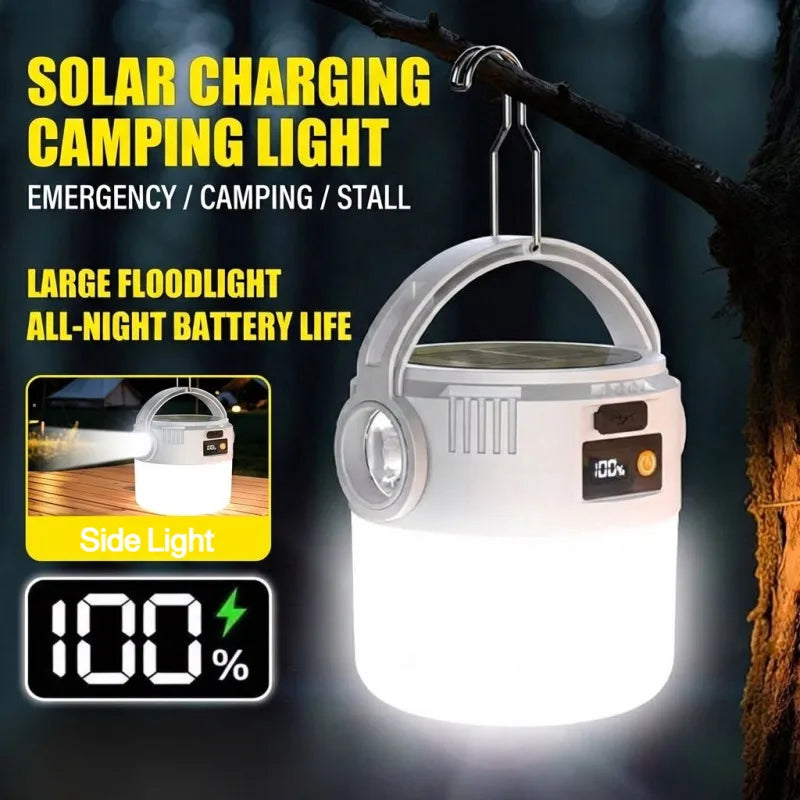 Solar and USB Rechargeable Camping Lantern, Adjustable LED Emergency Light with Hanging Hook, ABS Body, 800mAh or 2-Pack - product view 3