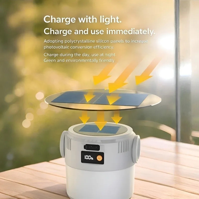 Solar and USB Rechargeable Camping Lantern, Adjustable LED Emergency Light with Hanging Hook, ABS Body, 800mAh or 2-Pack - product view 6
