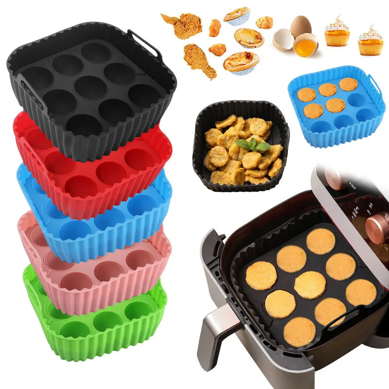 Silicone Air Fryer Liner Set, 2-Piece Non-Stick Reusable Baking Trays for Air Fryer Cooking, Pink, Black, Red, Blue or Green - product view 6