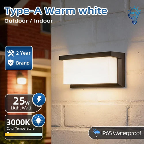 Outdoor LED Porch Light, IP65 Waterproof Plastic Wall Lamp, 85-265V AC, Warm or Cold White, 1pc or 2pcs - product view 1