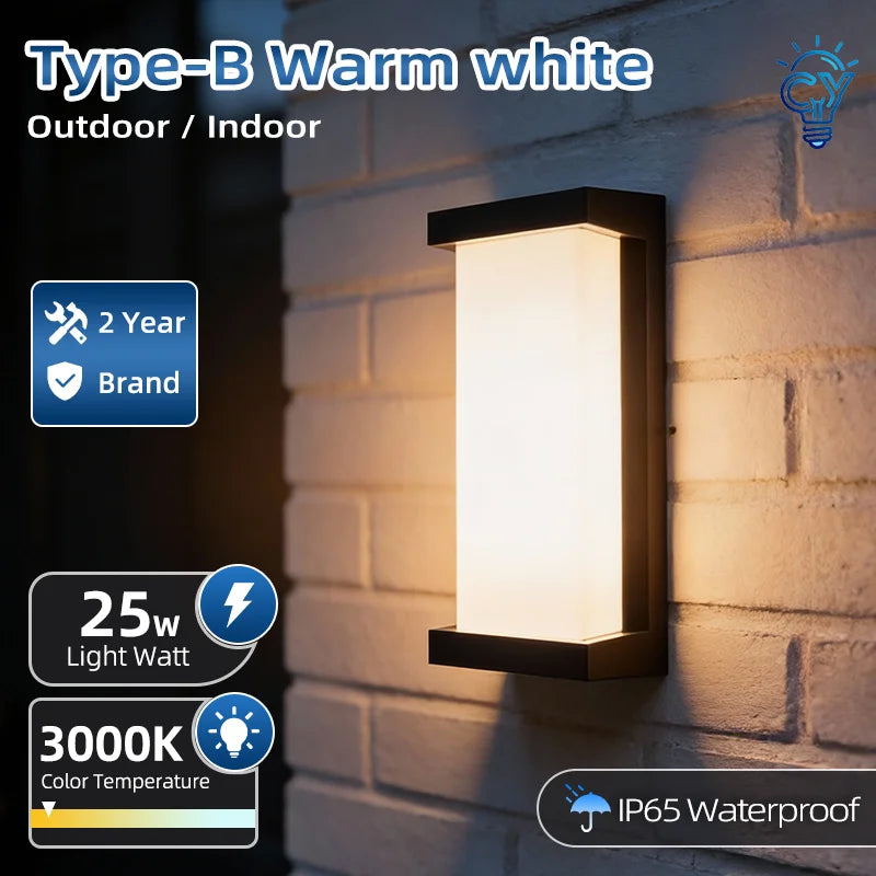 Outdoor LED Porch Light, IP65 Waterproof Plastic Wall Lamp, 85-265V AC, Warm or Cold White, 1pc or 2pcs - product view 2