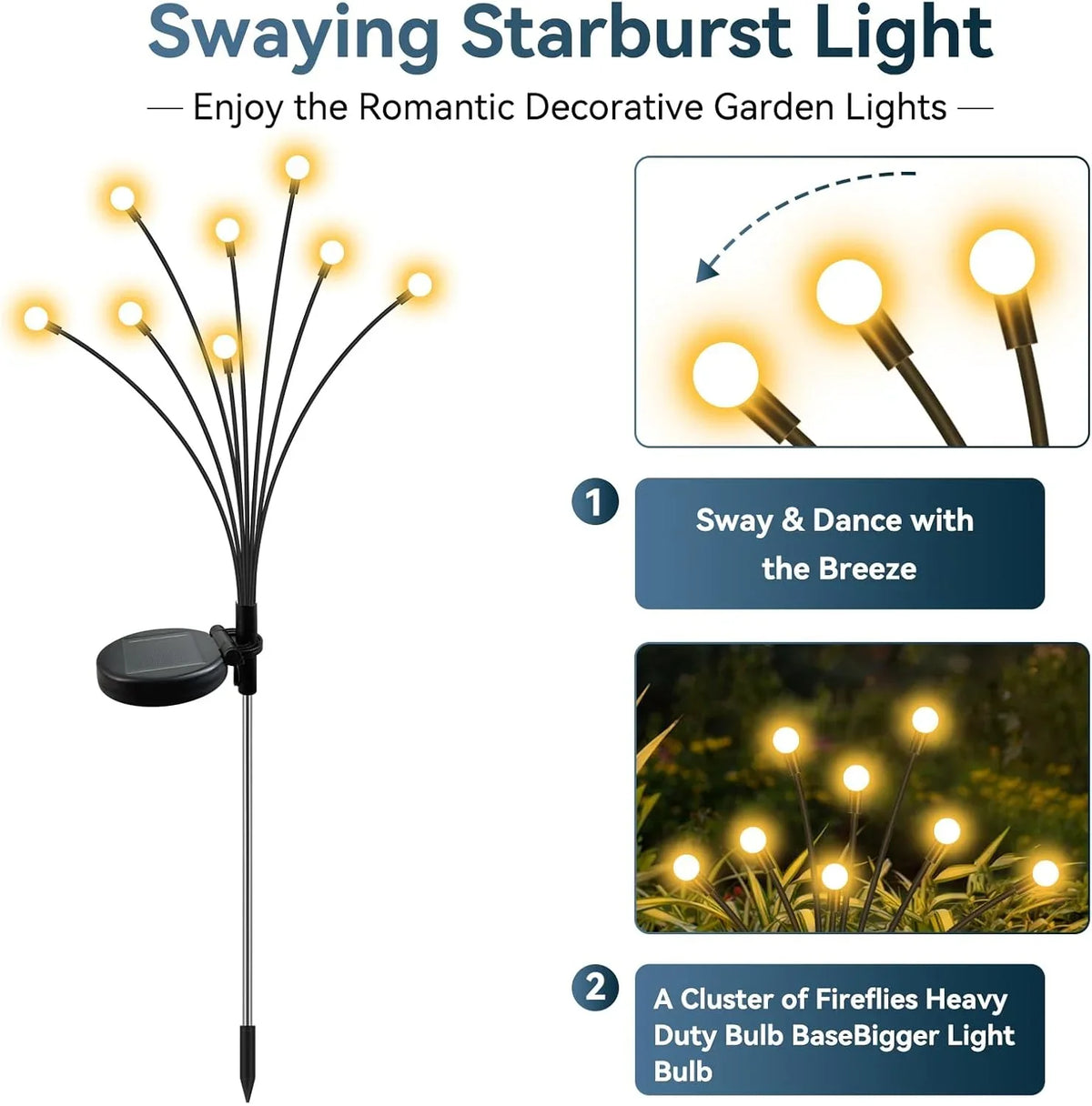 Solar Firefly Garden Lights, 2-Pack 16-LED Warm White Swaying Decorative Lights for Patio, Pathway, Yard and Holiday Displays - product view 3
