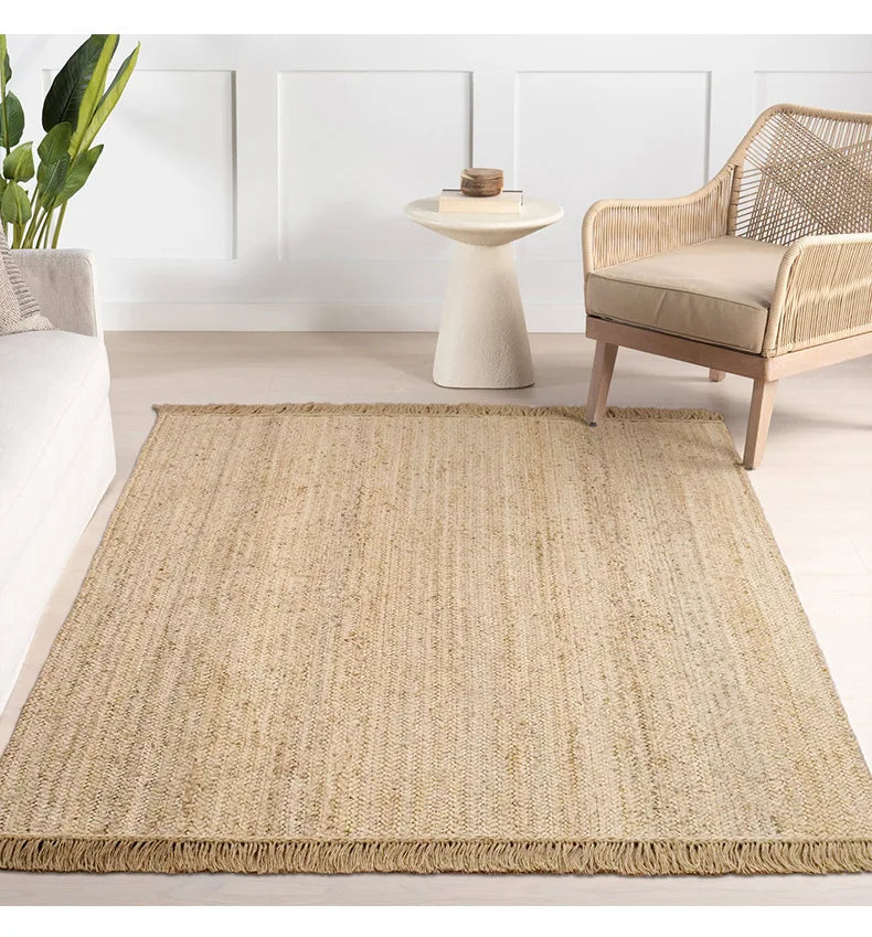 Hand-Woven Jute Rug with Rubber Backing, Natural-Look Non-Slip Carpet for Bedroom, Living Room or Dining Area - product view 3