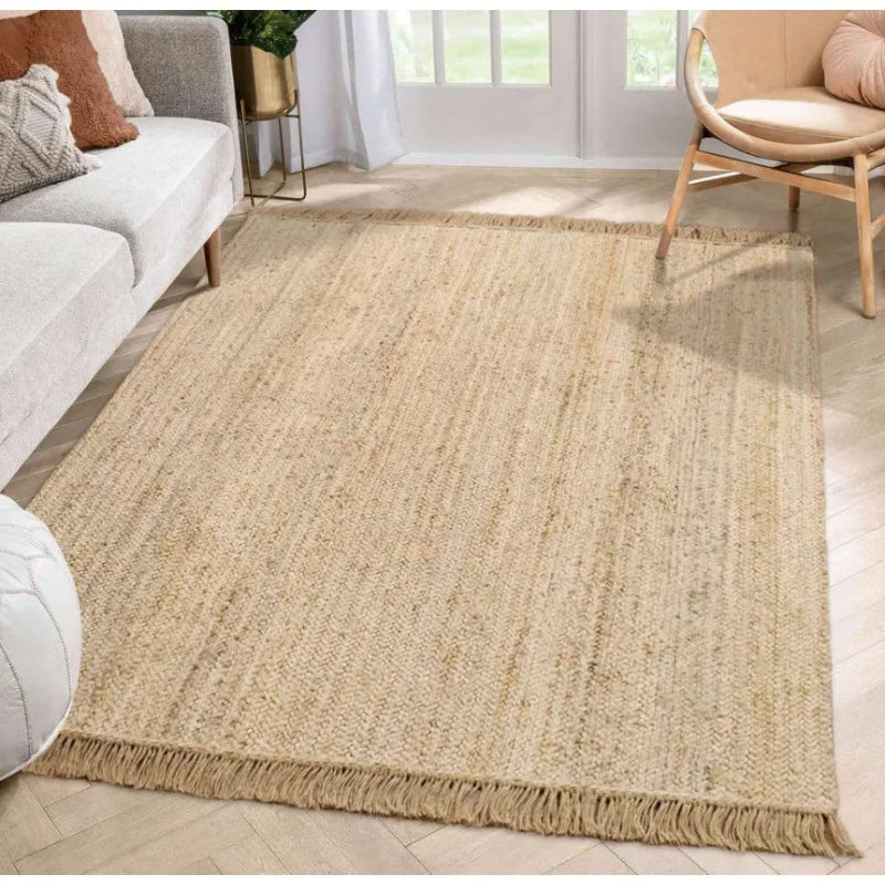 Hand-Woven Jute Rug with Rubber Backing, Natural-Look Non-Slip Carpet for Bedroom, Living Room or Dining Area - product view 6