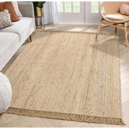 Hand-Woven Jute Rug with Rubber Backing, Natural-Look Non-Slip Carpet for Bedroom, Living Room or Dining Area - product view 6