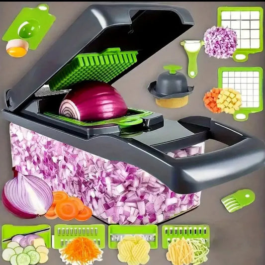 Adjustable Mandoline Slicer, 7 Interchangeable Blades, Food Container, Safe Pusher and Cleaning Brush for Vegetable Prep - product view 1