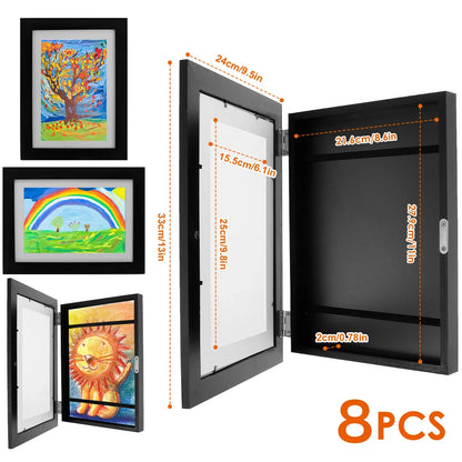 8-Piece Children's Art Display Frame Set, Wood Front-Opening Gallery Frames with 0.6-Inch Storage for Wall or Desk - product view 5