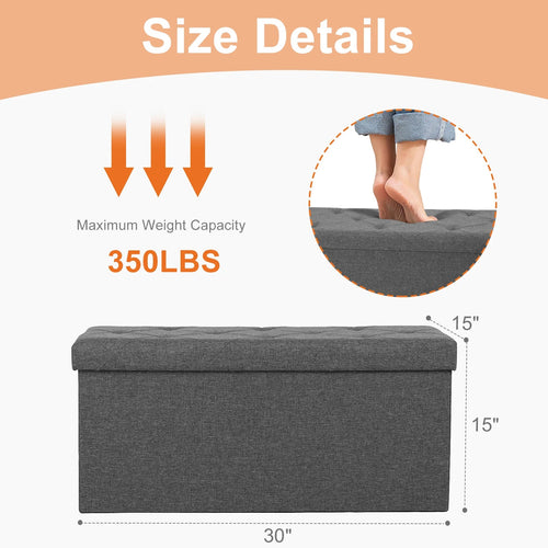 Folding Storage Ottoman Bench, Linen-Style Seat, Metal Frame, Hidden Storage Footstool in Small or Big Size - product view 1