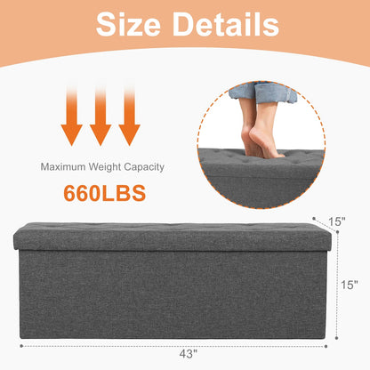 Folding Storage Ottoman Bench, Linen-Style Seat, Metal Frame, Hidden Storage Footstool in Small or Big Size - product view 2
