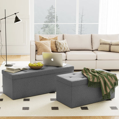 Folding Storage Ottoman Bench, Linen-Style Seat, Metal Frame, Hidden Storage Footstool in Small or Big Size - product view 4