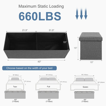 Folding Storage Ottoman Bench, Linen-Style Seat, Metal Frame, Hidden Storage Footstool in Small or Big Size - product view 5
