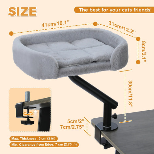 Rotating Cat Desk Bed, Adjustable Clamp-On Table Perch, Soft Plush Breathable Hammock, M Size, Supports up to 50 lb - product view 1
