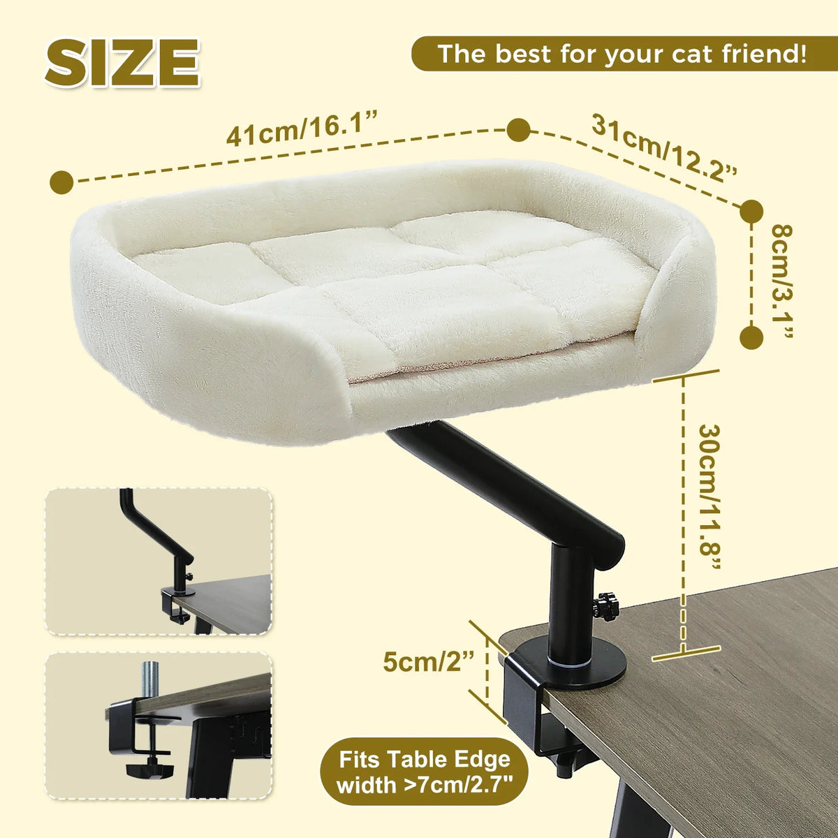 Rotating Cat Desk Bed, Adjustable Clamp-On Table Perch, Soft Plush Breathable Hammock, M Size, Supports up to 50 lb - product view 2