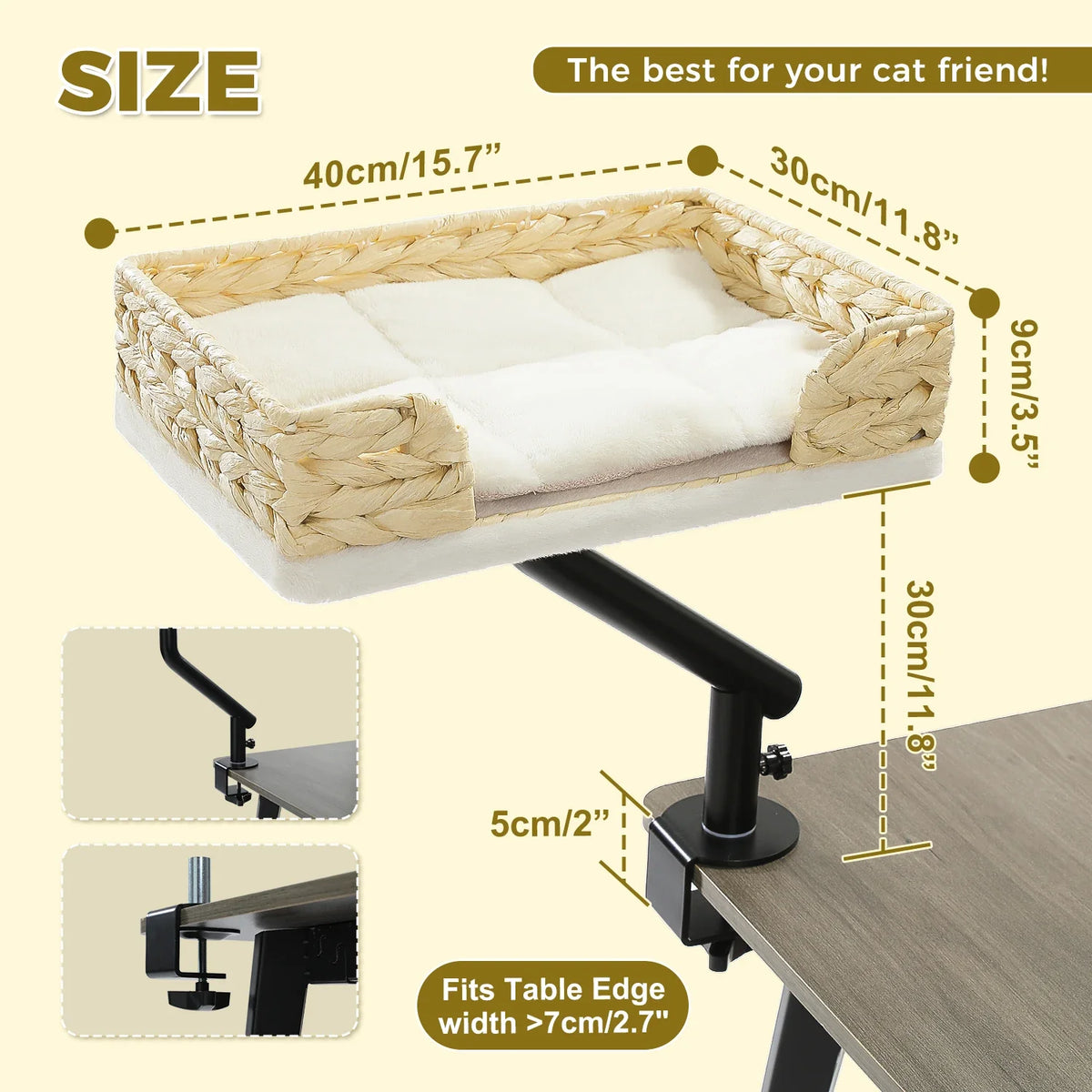 Rotating Cat Desk Bed, Adjustable Clamp-On Table Perch, Soft Plush Breathable Hammock, M Size, Supports up to 50 lb - product view 3