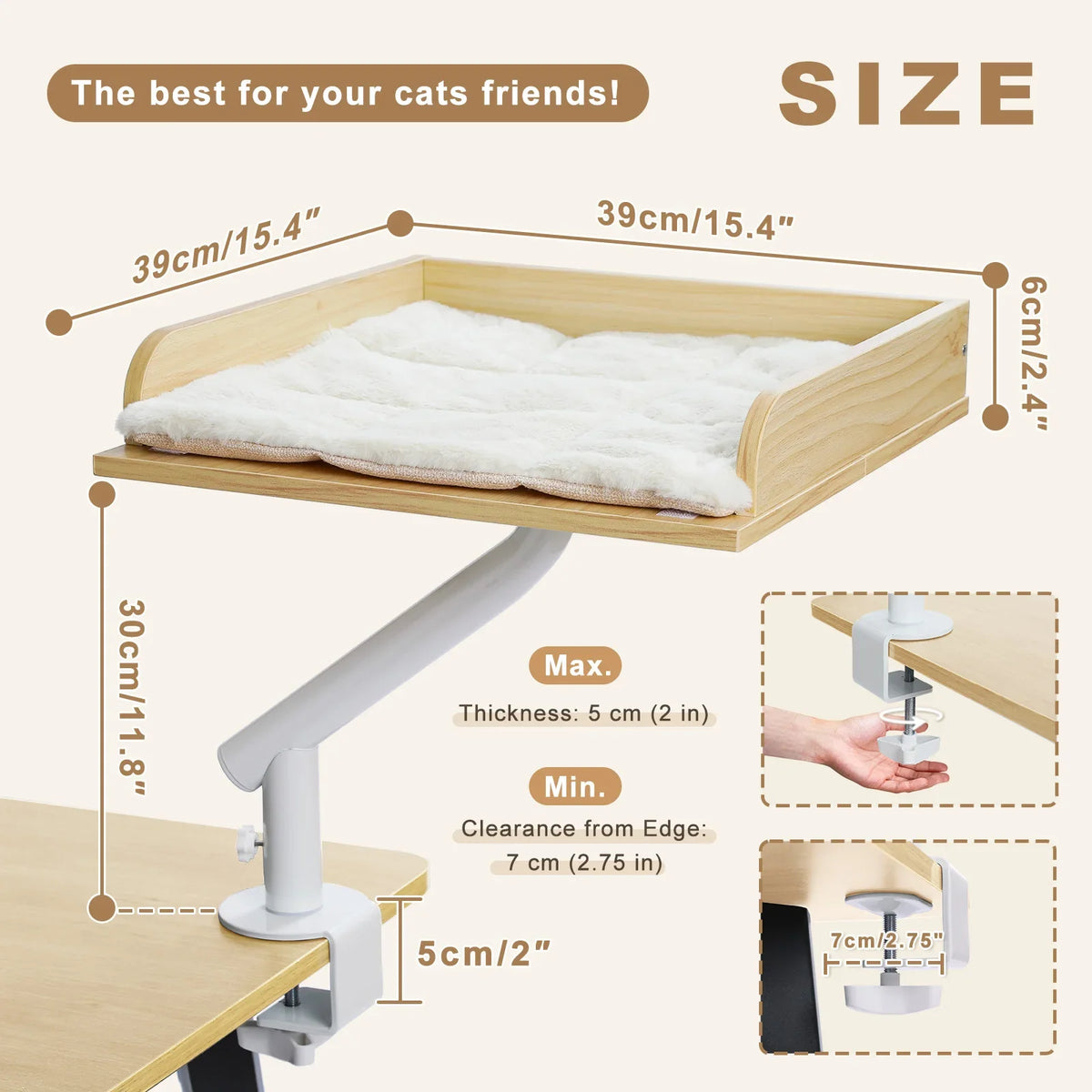 Rotating Cat Desk Bed, Adjustable Clamp-On Table Perch, Soft Plush Breathable Hammock, M Size, Supports up to 50 lb - product view 4