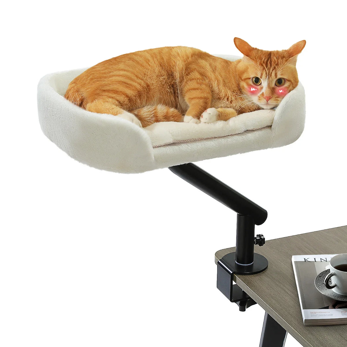 Rotating Cat Desk Bed, Adjustable Clamp-On Table Perch, Soft Plush Breathable Hammock, M Size, Supports up to 50 lb - product view 5