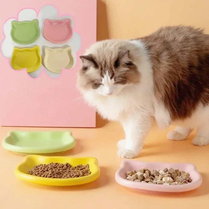 Rounded Plastic Cat Bowl, Anti-Black-Nose Design, 4-Piece Random Color Set for Dwarf Cats and Everyday Feeding - product view 5