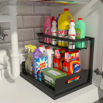 Pull Out Cabinet Organizer, Waterproof PP Slide-Out Drawer, 2-Tier Under Sink Storage Shelf for Kitchen and Bathroom - product view 1