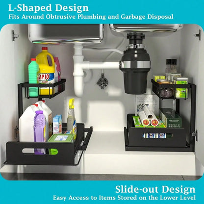 Pull Out Cabinet Organizer, Waterproof PP Slide-Out Drawer, 2-Tier Under Sink Storage Shelf for Kitchen and Bathroom - product view 3