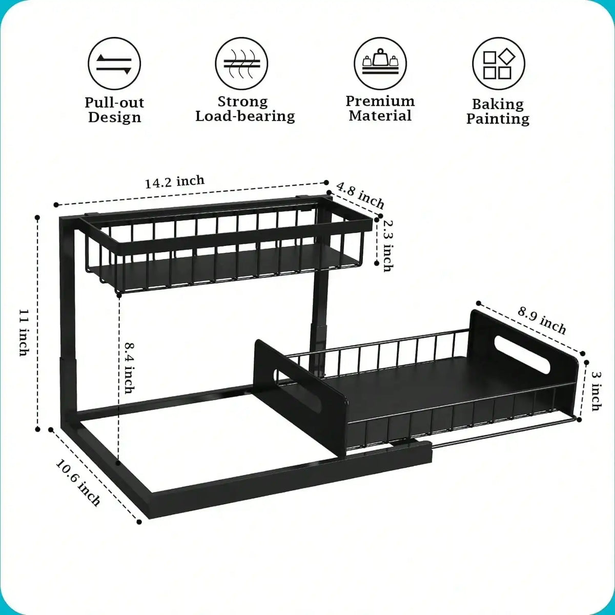 Pull Out Cabinet Organizer, Waterproof PP Slide-Out Drawer, 2-Tier Under Sink Storage Shelf for Kitchen and Bathroom - product view 4