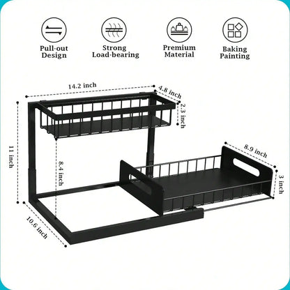 Pull Out Cabinet Organizer, Waterproof PP Slide-Out Drawer, 2-Tier Under Sink Storage Shelf for Kitchen and Bathroom - product view 4