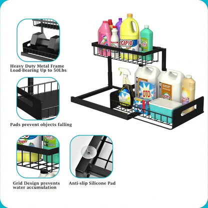 Pull Out Cabinet Organizer, Waterproof PP Slide-Out Drawer, 2-Tier Under Sink Storage Shelf for Kitchen and Bathroom - product view 5