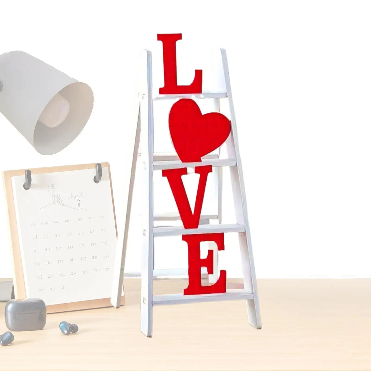 Decorative Ladder, Tabletop LOVE Valentine Ornament, White Plastic Accent for Coffee Table, Mantel or Desk - product view 6