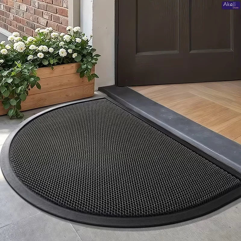 Half-Round PVC Rubber Door Mat, Non-Slip Waterproof Dirt-Trapping Modern Floor Rug, Gray, 45x75cm or 60x90cm - product view 2