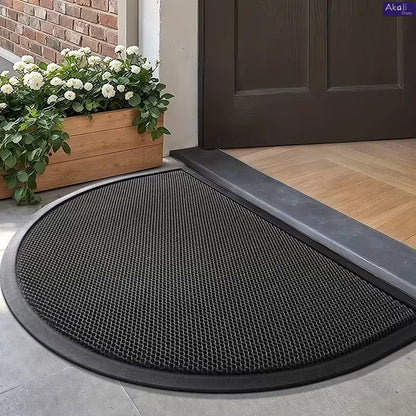 Half-Round PVC Rubber Door Mat, Non-Slip Waterproof Dirt-Trapping Modern Floor Rug, Gray, 45x75cm or 60x90cm - product view 2