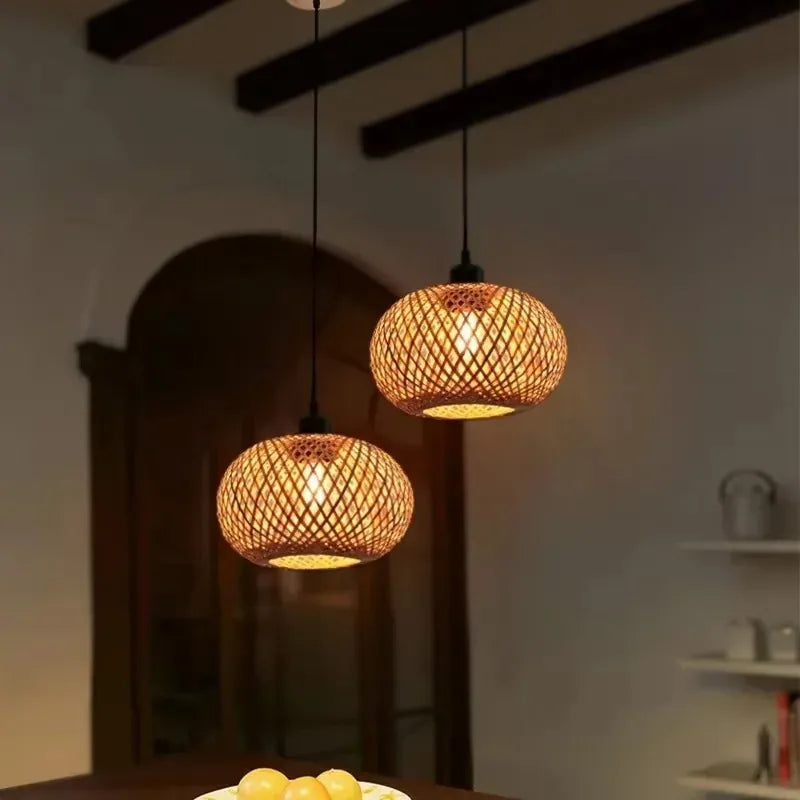 Hand-Knitted Bamboo Pendant Light, E27 AC 220V Modern Ceiling Fixture for Dining Room, Bedroom, Foyer or Study - product view 6