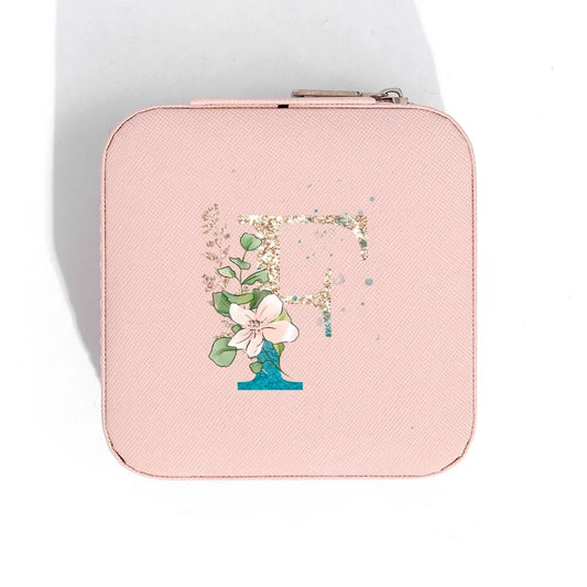 Travel Jewelry Organizer, Zipper Closure, PU Leather Alphabet Print Jewelry Display Case for Trips and Gift Giving - product view 1