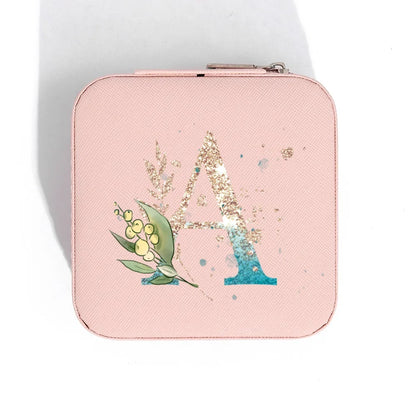 Travel Jewelry Organizer, Zipper Closure, PU Leather Alphabet Print Jewelry Display Case for Trips and Gift Giving - product view 2