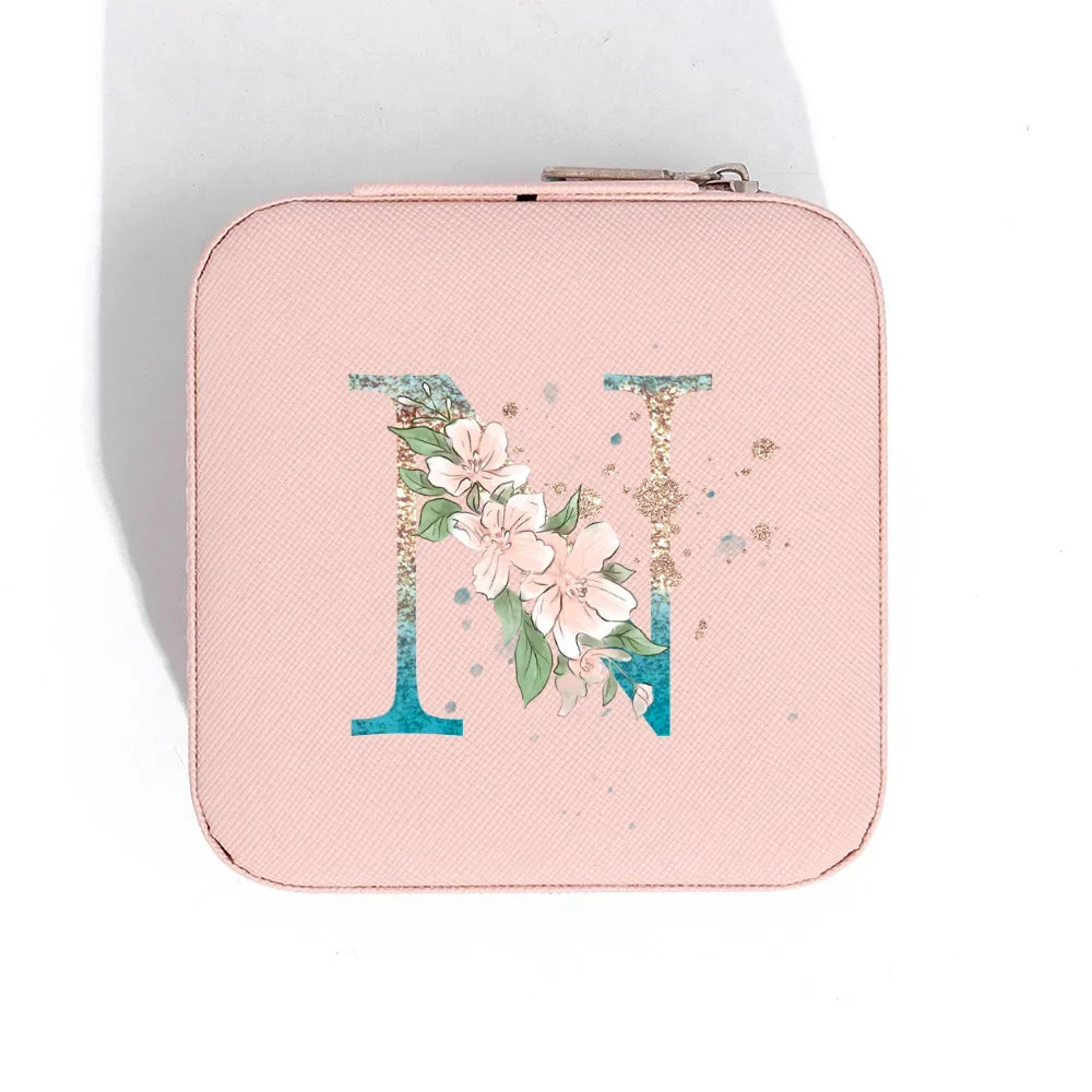 Travel Jewelry Organizer, Zipper Closure, PU Leather Alphabet Print Jewelry Display Case for Trips and Gift Giving - product view 3