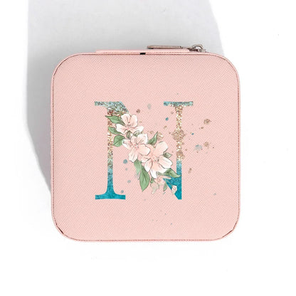 Travel Jewelry Organizer, Zipper Closure, PU Leather Alphabet Print Jewelry Display Case for Trips and Gift Giving - product view 3