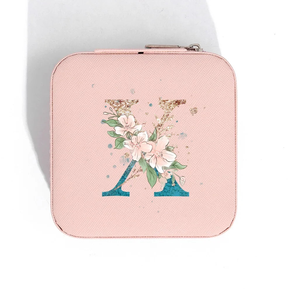 Travel Jewelry Organizer, Zipper Closure, PU Leather Alphabet Print Jewelry Display Case for Trips and Gift Giving - product view 5