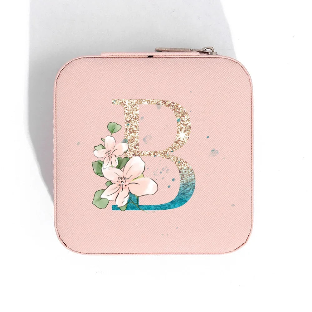 Travel Jewelry Organizer, Zipper Closure, PU Leather Alphabet Print Jewelry Display Case for Trips and Gift Giving - product view 6