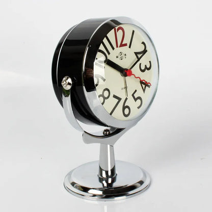 Metal Circular Mantel Clock, Compact Quartz-Style Bedside Timepiece in Beige or Red for Bedroom and Home Décor - product view 4
