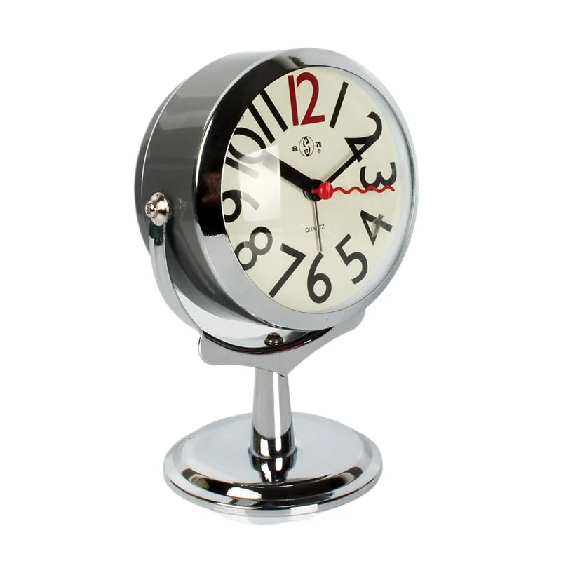 Metal Circular Mantel Clock, Compact Quartz-Style Bedside Timepiece in Beige or Red for Bedroom and Home Décor - product view 6