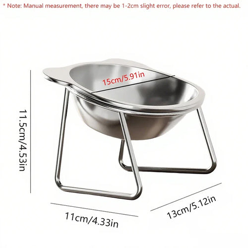 Tilted Stainless Steel Cat Bowl, 15° Angled Rounded Food and Water Dish with Removable Stand for Cats and Kittens - product view 1