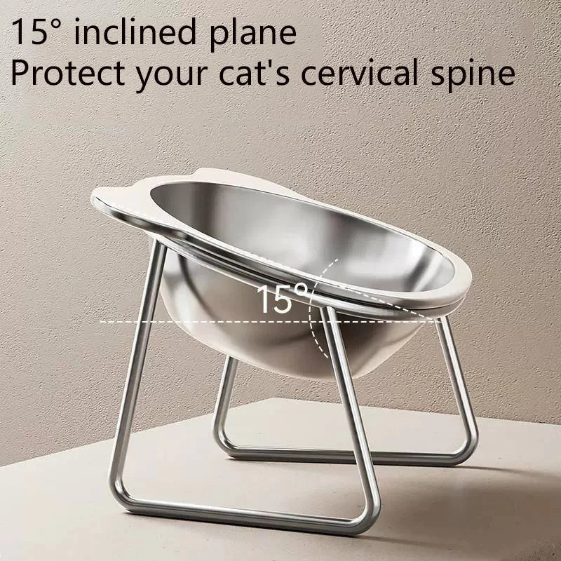 Tilted Stainless Steel Cat Bowl, 15° Angled Rounded Food and Water Dish with Removable Stand for Cats and Kittens - product view 6