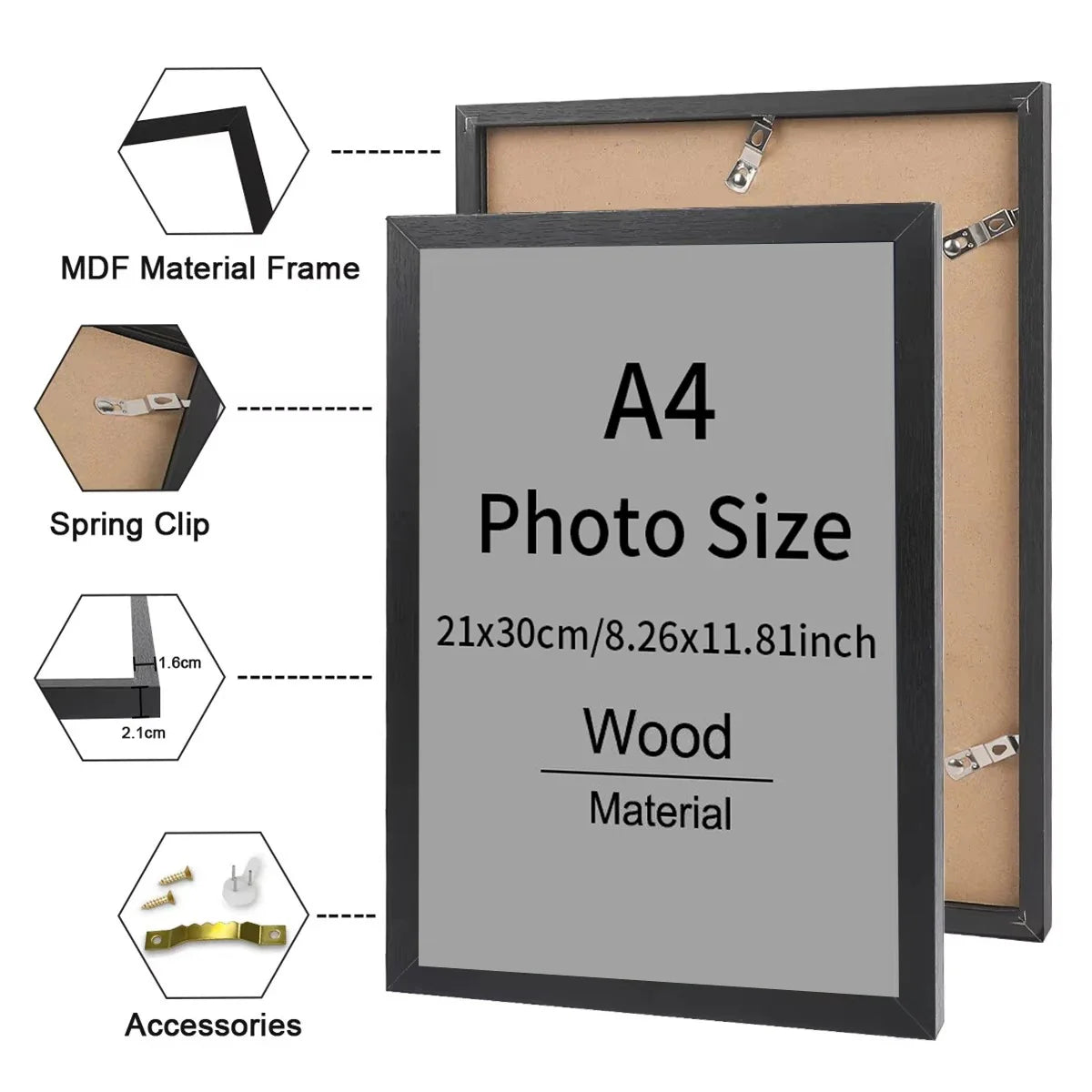 Classic Wood Poster Frame, Rectangular Wall Display for Photos, Certificates and Artwork, 21x30cm or 30x40cm - product view 5