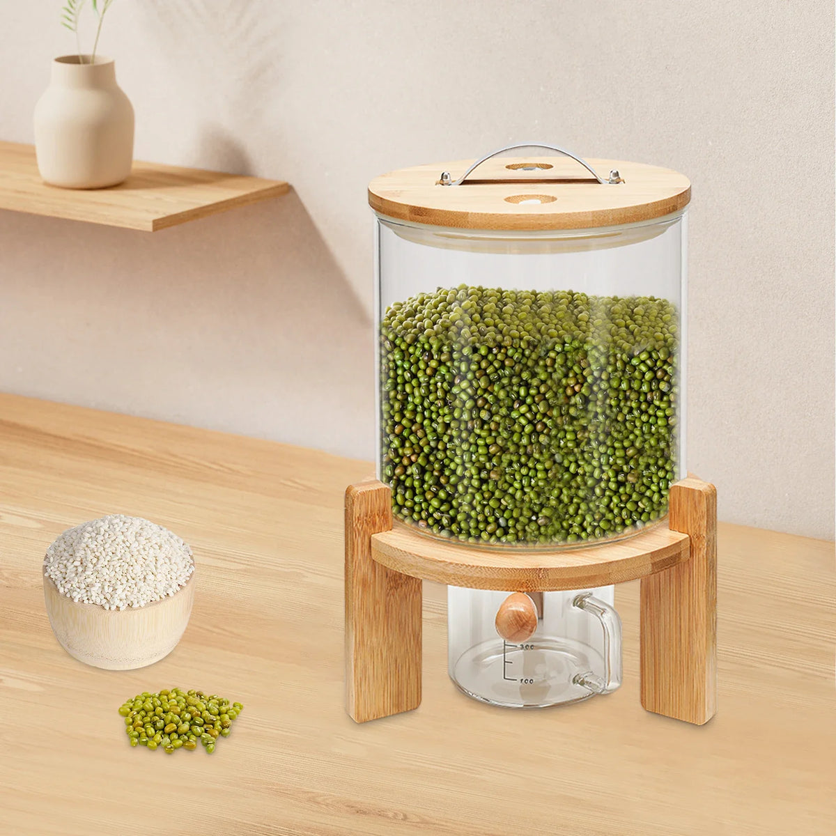 5L Airtight Cereal Container with Measuring Cup, Clear Grain Dispenser with Manual Flow Valve for Rice, Flour and Pet Food - product view 4
